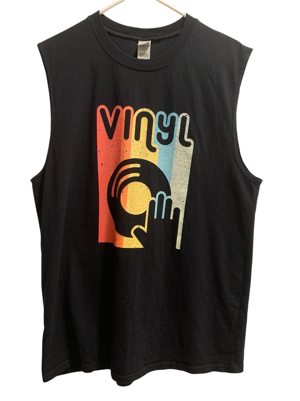 Gildan Tank Top Black with Vinyl Graphic on Front Size Large